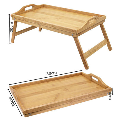 Decopatent Elegante Bamboe inklapbare bedtafel met dienblad - Ook ideal voor oudere mensen - Houten Bed tafel - beddienblad - Ontbijt dienblad - Ontbijt op Bed of Bank - Afm. 50 x 30 x 20 Cm. - Kleur: BAMBOE