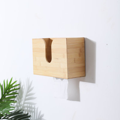 Decopatent Bamboe Tissue box voor aan de wand - Tissuehouder voor wandmontage - tissuedoos - tissuebox voor in Wc, badkamer of Keuken- muur zakdoekendoos - zakdoekjes houder van hout - Decopatent®