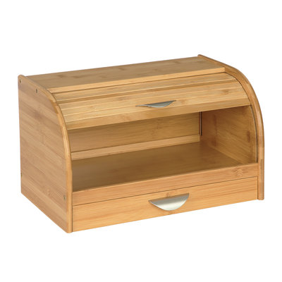 Decopatent Broodtrommel van bamboe hout met Schuifdeksel - Houten brooddoos / brood trommel met schuifdeksel en geïntegreerde brood snijplank - Decopatent®