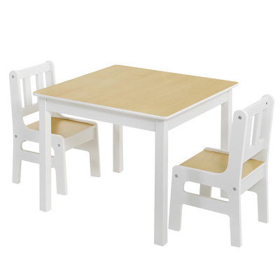 Decopatent Kindertafel met stoeltjes van hout - 1 tafel en 2 stoelen voor kinderen - Wit met hout - Kleurtafel / speeltafel / knutseltafel / tekentafel / zitgroep set - Decopatent®