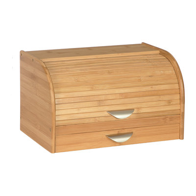 Decopatent Broodtrommel van bamboe hout met Schuifdeksel - Houten brooddoos / brood trommel met schuifdeksel en geïntegreerde brood snijplank - Decopatent®
