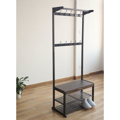 Decopatent Stevig staand bamboe garderoberek - Voorzien van kapstok, opberglade met klep & 2 legplanken voor schoenen - kledingrek - bamboe houten kledingrek - staand garderoberek - kleding rek met schoenenrek - Decopatent®