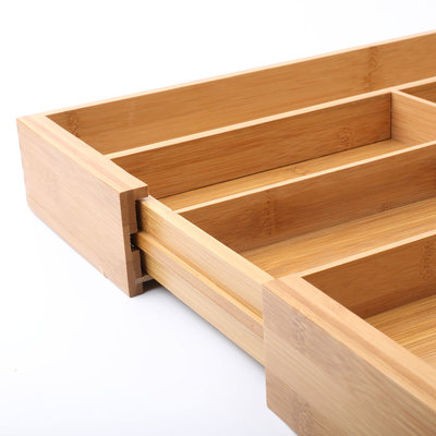 Decopatent Uitschuifbare bestekbak voor keukenla – 5 Vaks -> Uitschuifbaar naar 7 Vaks - Bestek organizer van hoogwaardig bamboe hout – Bestekcassette uitschuifbaar - 33-55 x 45.5 x 6.5 Cm. - Decopatent®