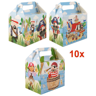 Henbrandt 10 STUKS | LUXE PIRATEN Traktatie Doos INCLUSIEF Uitdeel Kado's. Bestaande uit: Uitdeelbox, Krijtjes, Notitieblok, Flipperspel, Puzzel, Stickervel en Bellenblaas | Jongens | Tractatiedozen voor Verjaardagen en Kinderfeestjes