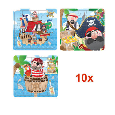 Henbrandt 10 STUKS | LUXE PIRATEN Traktatie Doos INCLUSIEF Uitdeel Kado's. Bestaande uit: Uitdeelbox, Krijtjes, Notitieblok, Flipperspel, Puzzel, Stickervel en Bellenblaas | Jongens | Tractatiedozen voor Verjaardagen en Kinderfeestjes