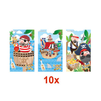 Henbrandt 10 STUKS | LUXE PIRATEN Traktatie Doos INCLUSIEF Uitdeel Kado's. Bestaande uit: Uitdeelbox, Krijtjes, Notitieblok, Flipperspel, Puzzel, Stickervel en Bellenblaas | Jongens | Tractatiedozen voor Verjaardagen en Kinderfeestjes