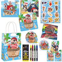 Henbrandt 10 STUKS | LUXE PIRATEN Traktatie Tas INCLUSIEF Uitdeel Kado's. Bestaande uit: Tasje, Krijtjes, Notitieblok, Flipperspel, Puzzel, Stickervel en Bellenblaas | Jongens | Tractatiedozen voor Verjaardagen en Kinderfeestjes