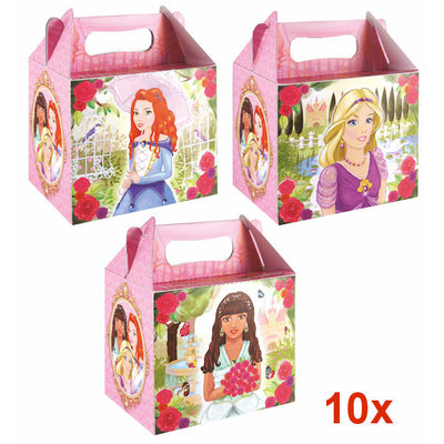 Decopatent 10 STUKS | LUXE PRINSESSEN Traktatie Doos INCLUSIEF Uitdeel Kado's. Bestaande uit: Uitdeelbox, Krijtjes, Notitieblok, Flipperspel, Puzzel, Stickervel en Bellenblaas | Meisjes | Tractatiedozen voor Verjaardagen en Kinderfeestjes