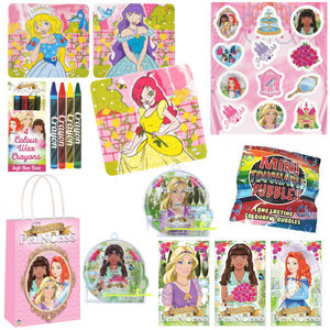 Henbrandt 10 STUKS | LUXE PRINSESSEN Traktatie Tas INCLUSIEF Uitdeel Kado's. Bestaande uit: Tasje, Krijtjes, Notitieblok, Flipperspel, Puzzel, Stickervel en Bellenblaas | Meisjes | Tractatiedozen voor Verjaardagen en Kinderfeestjes