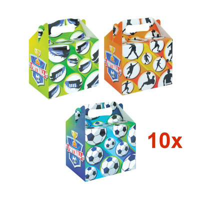 Decopatent 10 STUKS | LUXE VOETBAL Traktatie Doos INCLUSIEF Uitdeel Kado's. Bestaande uit: Uitdeelbox, Krijtjes, Notitieblok, Flipperspel, Puzzel, Stickervel en Bellenblaas | Jongens | Tractatiedozen voor Verjaardagen en Kinderfeestjes