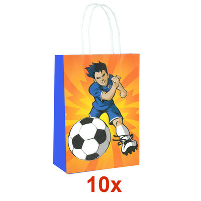 Henbrandt 10 STUKS | LUXE VOETBAL Traktatie Tas INCLUSIEF Uitdeel Kado's. Bestaande uit: Tasje, Krijtjes, Notitieblok, Flipperspel, Puzzel, Stickervel en Bellenblaas | Jongens | Tractatiedozen voor Verjaardagen en Kinderfeestjes