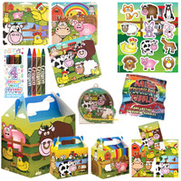 Henbrandt 10 STUKS | LUXE BOERDERIJ Traktatie Doos INCLUSIEF Uitdeel Kado's. Bestaande uit: Uitdeelbox, Krijtjes, Notitieblok, Flipperspel, Puzzel, Stickervel en Bellenblaas | Jongens & Meisjes | Tractatiedozen voor Verjaardagen en Kinderfeestjes