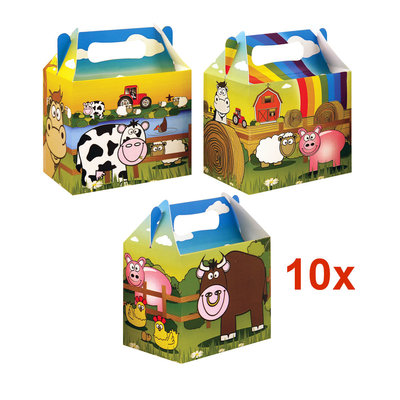 Henbrandt 10 STUKS | LUXE BOERDERIJ Traktatie Doos INCLUSIEF Uitdeel Kado's. Bestaande uit: Uitdeelbox, Krijtjes, Notitieblok, Flipperspel, Puzzel, Stickervel en Bellenblaas | Jongens & Meisjes | Tractatiedozen voor Verjaardagen en Kinderfeestjes