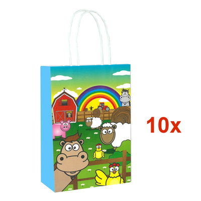 Henbrandt 10 STUKS | LUXE BOERDERIJ Traktatie Tas INCLUSIEF Uitdeel Kado's. Bestaande uit: Tasje, Krijtjes, Notitieblok, Flipperspel, Puzzel, Stickervel en Bellenblaas | Jongens & Meisjes| Tractatiedozen voor Verjaardagen en Kinderfeestjes
