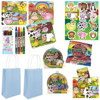 Henbrandt 10 STUKS | LUXE BOERDERIJ Traktatie BLAUWE Tas INCLUSIEF Uitdeel Kado's. Bestaande uit: Tasje, Krijtjes, Notitieblok, Flipperspel, Puzzel, Stickervel en Bellenblaas | Jongens & Meisjes| Tractatiedozen voor Verjaardagen en Kinderfeestjes