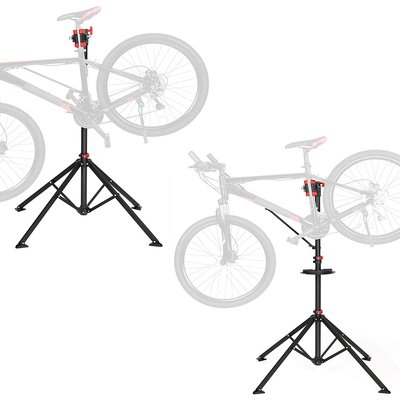 Decopatent Fiets Montagestandaard - 360° draaibaar - In Hoogte verstelbaar + Gereedschapsbakje & Stuurhouder - Fietsstaander / Ophangsysteem - Fiets montage reparatie standaard - Voor Racefiets, Mtb, Mountainbike, Fietsen - Montage standaard Fiets - Decopatent®