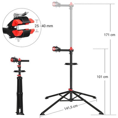 Decopatent Fiets Montagestandaard - 360° draaibaar - In Hoogte verstelbaar + Gereedschapsbakje & Stuurhouder - Fietsstaander / Ophangsysteem - Fiets montage reparatie standaard - Voor Racefiets, Mtb, Mountainbike, Fietsen - Montage standaard Fiets - Decopatent®