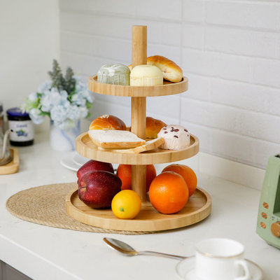 Decopatent Etagère 3 laags - Hoge kwaliteit Bamboe hout - Houten hapjesschaal / serveerschaal / etagere - Decopatent®