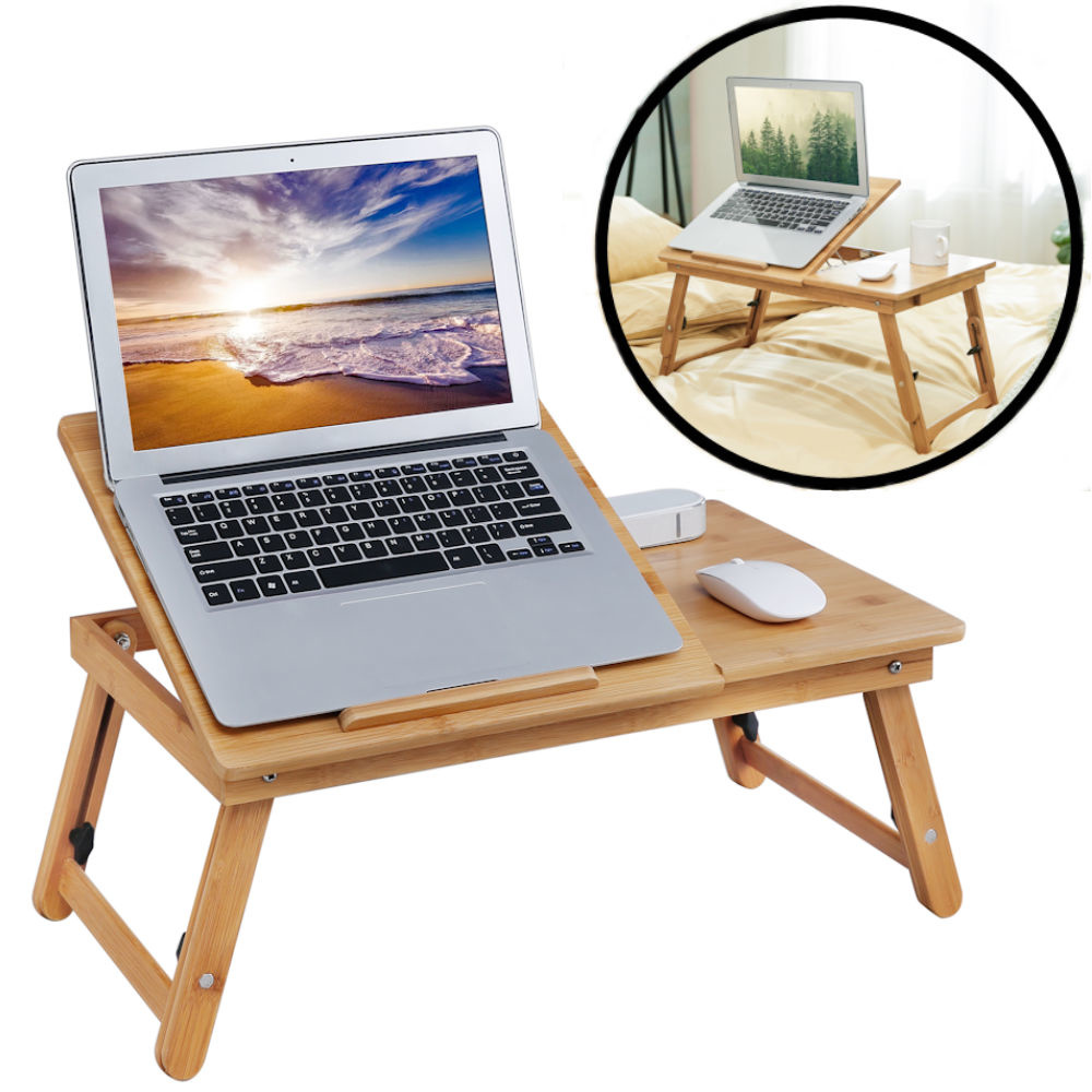 DECOPATENTLaptoptafel voor op bed bamboe hout - Hoogte verstelbaar, kantelbaar & Inklapbaar - Bedtafel voor laptop, boek, tablet - Ontbijt op tafel - Decopatent® - 𝕍𝕖𝕣𝕜𝕠𝕠𝕡 ✪ 𝕔𝕠𝕞