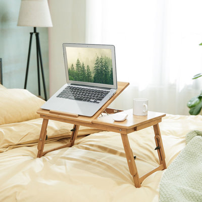 Decopatent Laptoptafel voor op bed van bamboe hout - Hoogte verstelbaar, kantelbaar & Inklapbaar - Bedtafel voor laptop, boek, tablet - Ontbijt op bed tafel - Decopatent®