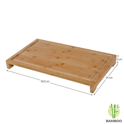 Decopatent Houten snijplank van Bamboe hout met saprand - Stevige kwaliteit - Groot & duurzaam - Keukenplank - Snijplank: Groente / Fruit / Brood - Houten aanrechtplank - Afm. 29 x 50.5 x 5 Cm - Decopatent®