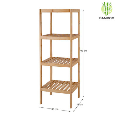 Decopatent Opbergrek van bamboe hout - Als open badkamerrek, schoenenrek of keukenrek - Opbergkast met 4 verstelbare etages / planken - Rek voor badkamer, keuken en hal - 33 cm breed - Decopatent®