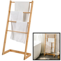 Decopatent Vrijstaand handdoekenrek voor badkamer - Staand handdoekrek van bamboe hout - Handdoek droogrek met 4 armen - Handdoek rek - Handdoekenhouder - Decopatent®