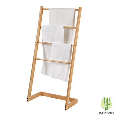 Decopatent Vrijstaand handdoekenrek voor badkamer - Staand handdoekrek van bamboe hout - Handdoek droogrek met 4 armen - Handdoek rek - Handdoekenhouder - Decopatent®