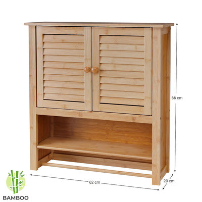 Decopatent Badkamerkast hangend - Bamboe hout - Hangende opbergkast voor in badkamer met 2 Deuren  - Legplank & Handdoek stang - Hangkast Badkamer Wandkast - Handdoekhouder - Muurkast met handdoekenstang - Decopatent®