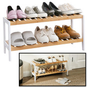 Decopatent Schoenenrek bamboe hout - Voor 6 paar schoenen - 70 cm breed - Schoenen Rek met 2 etages - Opbergrek met moderne uitstraling - Ook als open badkamerrek / organizer voor badkamer - Decopatent®