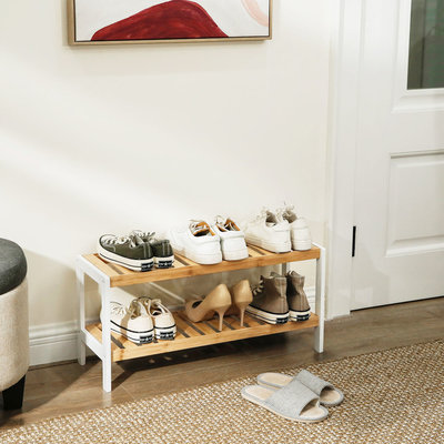 Decopatent Schoenenrek bamboe hout - Voor 6 paar schoenen - 70 cm breed - Schoenen Rek met 2 etages - Opbergrek met moderne uitstraling - Ook als open badkamerrek / organizer voor badkamer - Decopatent®