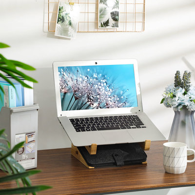 Decopatent Laptop standaard van Bamboe hout - Houten laptopstandaard - Ergonomische werkplek voor Laptops en Tablets - Notebook - Laptop verhoger / verhoging voor bureau - Decopatent®