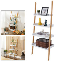 Decopatent Ladderrek van bamboe hout - Houten decoratie ladder - Open ladderkast / bamboe ladder / plantentrap / boekenkast / traprek / ladder rek - luxe opbergrek met 4 treden - Wit - Decopatent®