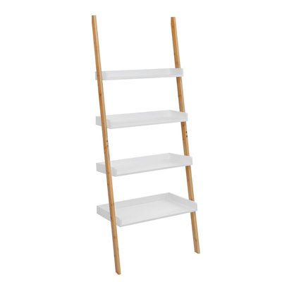 Decopatent Ladderrek van bamboe hout - Houten decoratie ladder - Open ladderkast / bamboe ladder / plantentrap / boekenkast / traprek / ladder rek - luxe opbergrek met 4 treden - Wit - Decopatent®