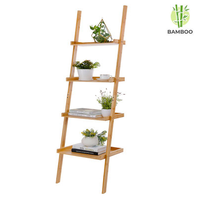 Decopatent Ladderrek van bamboe hout - Houten decoratie ladder - Open ladderkast / bamboe ladder / plantentrap / boekenkast / traprek / ladder rek - luxe opbergrek met 4 treden - Decopatent®