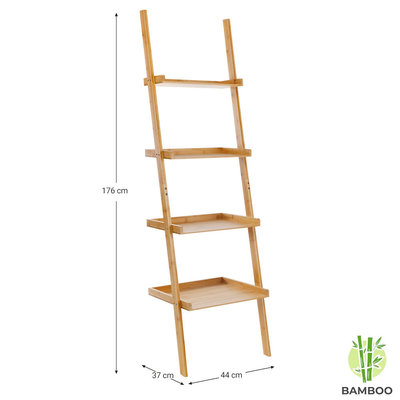 Decopatent Ladderrek van bamboe hout - Houten decoratie ladder - Open ladderkast / bamboe ladder / plantentrap / boekenkast / traprek / ladder rek - luxe opbergrek met 4 treden - Decopatent®