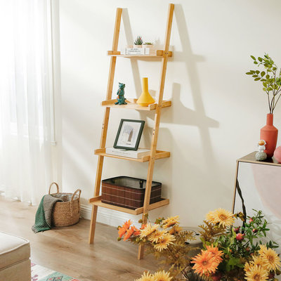 Decopatent Ladderrek van bamboe hout - Houten decoratie ladder - Open ladderkast / bamboe ladder / plantentrap / boekenkast / traprek / ladder rek - luxe opbergrek met 4 treden - Decopatent®