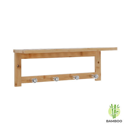 Decopatent Wandkapstok van bamboe hout met 4 haken & Legplank - Houten wandrek - Kapstok voor aan de Muur of Wand 4 Haaks - Garderoberek - Hangende kapstok voor badkamer, hal, gaderobe - Decopatent®