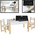 Decopatent Kindertafel met stoeltjes van hout - 1 tafel en 2 stoelen voor kinderen - Met veel opbergruimte - Kleurtafel / speeltafel / knutseltafel / tekentafel / krijt tafel / zitgroep set - Decopatent®