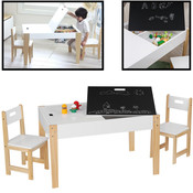 Decopatent Kindertafel met stoeltjes van hout - 1 tafel en 2 stoelen voor kinderen - Met veel opbergruimte - Kleurtafel / speeltafel / knutseltafel / tekentafel / krijt tafel / zitgroep set - Decopatent®