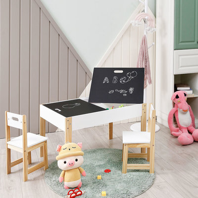 Decopatent Kindertafel met stoeltjes van hout - 1 tafel en 2 stoelen voor kinderen - Met veel opbergruimte - Kleurtafel / speeltafel / knutseltafel / tekentafel / krijt tafel / zitgroep set - Decopatent®