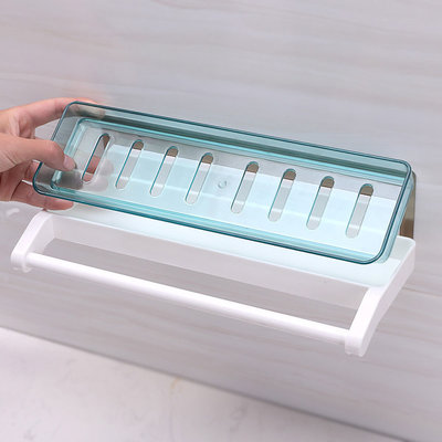 Decopatent Zelfklevend Handdoekstang met Legbakje voor badkamer accesoires - Tandenborstelhouder hangend aan Muur - Handoekhouder Badkamer - Wand Handdoekenrek Stang Houder met vakken - Handdoek rek - Handoekstang - Decopatent®