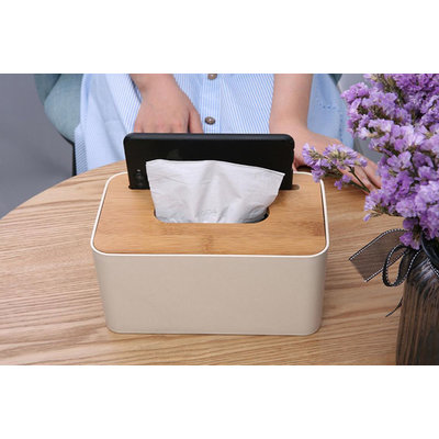 Decopatent Tissue box met Telefoon houder - Tissuehouder voor tissues - Tissuedoos Gsm sleuf - Tissuebox voor in Wc, Badkamer, Slaapkamer of Keuken - Zakdoekendoos - Zakdoekjes houder - Tafel model- Decopatent®