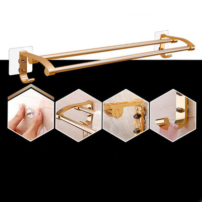 Decopatent Dubbele Handdoekstang zelfklevend met 2 Haken voor Muur / Wand Bevestiging - Handoekhouder Keuken / Badkamer - Wand Handdoekenrek Stang Houder met ophang Haak - Handdoek rek - Handoekstang - Zonder Boren & Schroeven - Decopatent®