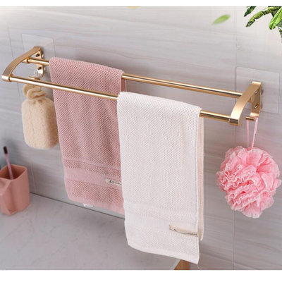 Decopatent Dubbele Handdoekstang zelfklevend met 2 Haken voor Muur / Wand Bevestiging - Handoekhouder Keuken / Badkamer - Wand Handdoekenrek Stang Houder met ophang Haak - Handdoek rek - Handoekstang - Zonder Boren & Schroeven - Decopatent®