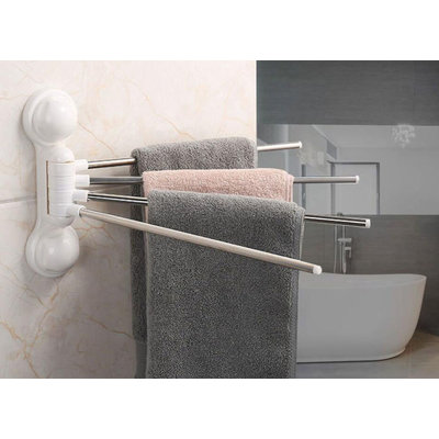 Decopatent 180 Graden Draaibaar Handdoekenrek met 4 draaibare armen - Muur / Wand Bevestiging met Zuignappen - Handoekhouder Keuken / Badkamer - Wand Handdoeken rek Stang Houder - Handdoek rek - Handoekstang - Zonder Boren & Schroeven - Decopatent®