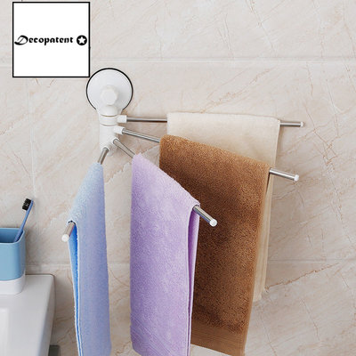 Decopatent 180 Graden Draaibaar Handdoekenrek met 4 draaibare armen - Muur / Wand Bevestiging met Plakstrip - handdoekhouder Keuken / Badkamer - Wand Handdoeken rek Stang Houder - Handdoek rek - Handoekstang - Zonder Boren & Schroeven - Decopatent®