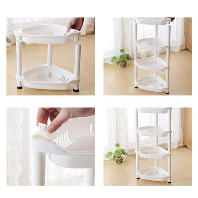 Decopatent 4 Laags Hoek Opbergrek - Staand rek met 4 etages voor in de badkamer -  Corner Keukenrek - Badkamerrek - Kunstof hoek rek - Wit Plastic hoekrek - Keuken rek / Badkamer rek - Decopatent®