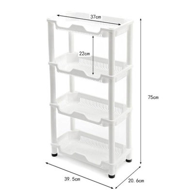 Decopatent 4 Laags Opbergrek - Staand rek met 4 etages voor in de badkamer -  Keukenrek - Badkamerrek - Kunstof Rechthoekig rek - Wit Plastic hoekrek - Keuken rek / Badkamer rek - Decopatent®