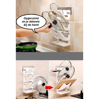 Decopatent Pan Dekselhouder Opbergrek - Wand keukenrek voor 3 pannendeksels - Opberg Rek Pan Deksel - pannendeksel houder - keuken organizer - Keuken rek - pannendekselhouder - Decopatent®